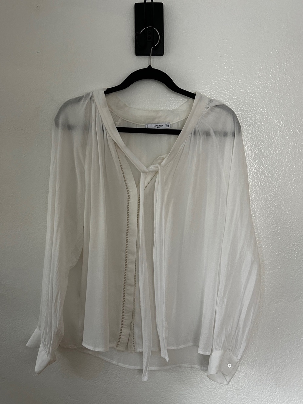Sheer Tie-Neck Blouse in Ivory